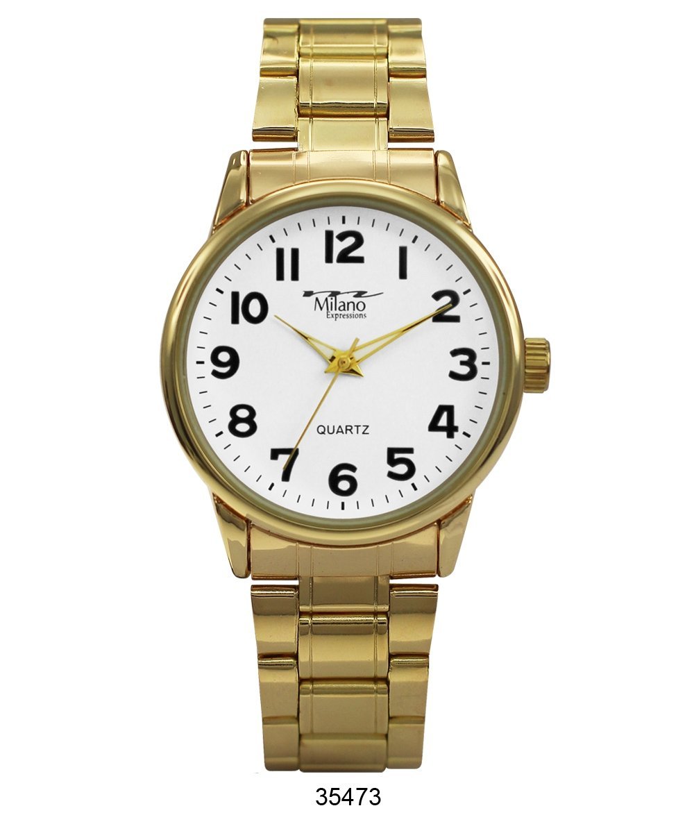 Gloversville Gold Metal Band Watch featuring a white dial and alloy case, showcasing elegance and style.