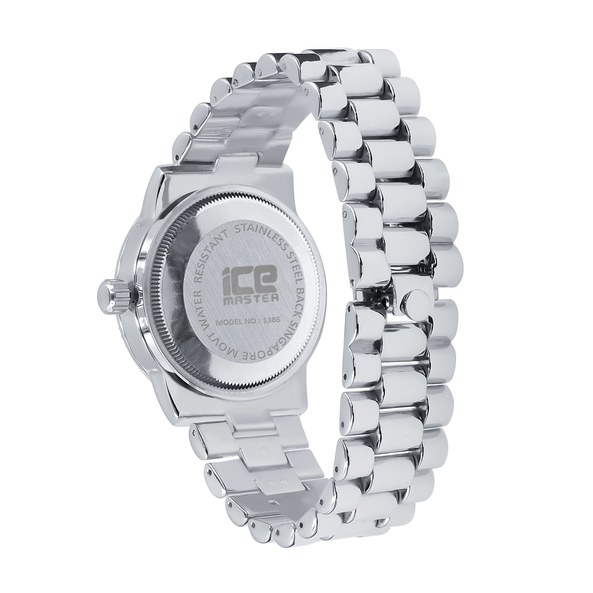 Grandeur Bling Metal Watch featuring a polished chain and CZ stone dial, showcasing elegance and luxury.