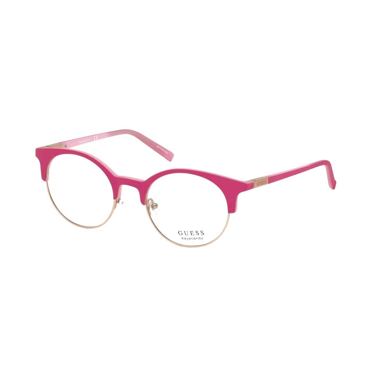 Guess GU-3025-073 Matte Pink Round Unisex Acetate Eyeglasses displayed elegantly, showcasing their stylish design and color.