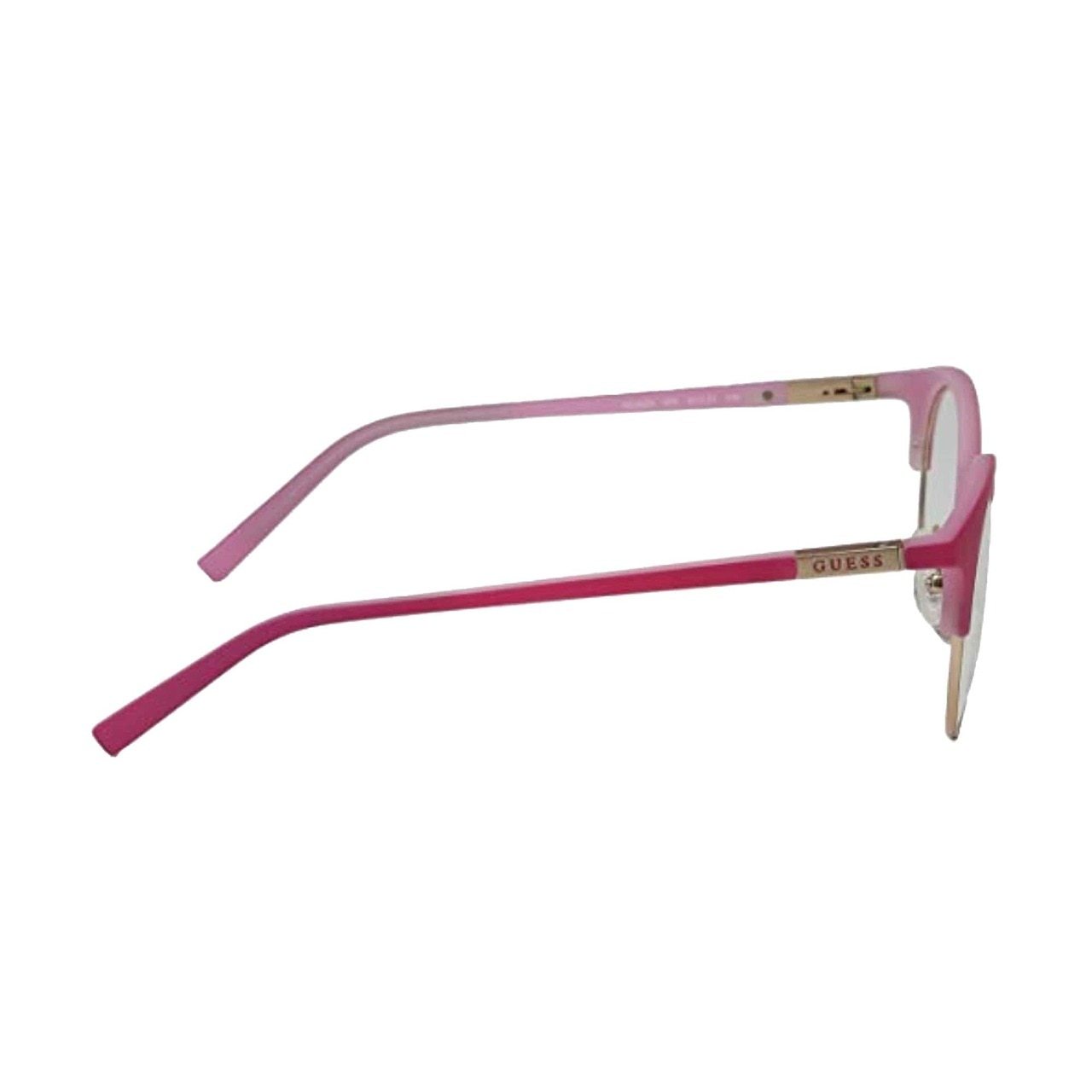 Guess GU-3025-073 Matte Pink Round Unisex Acetate Eyeglasses displayed elegantly, showcasing their stylish design and color.