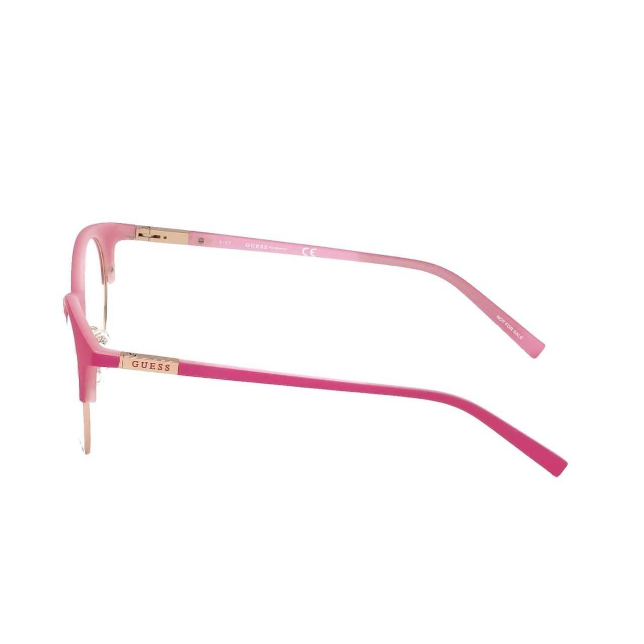 Guess GU-3025-073 Matte Pink Round Unisex Acetate Eyeglasses displayed elegantly, showcasing their stylish design and color.