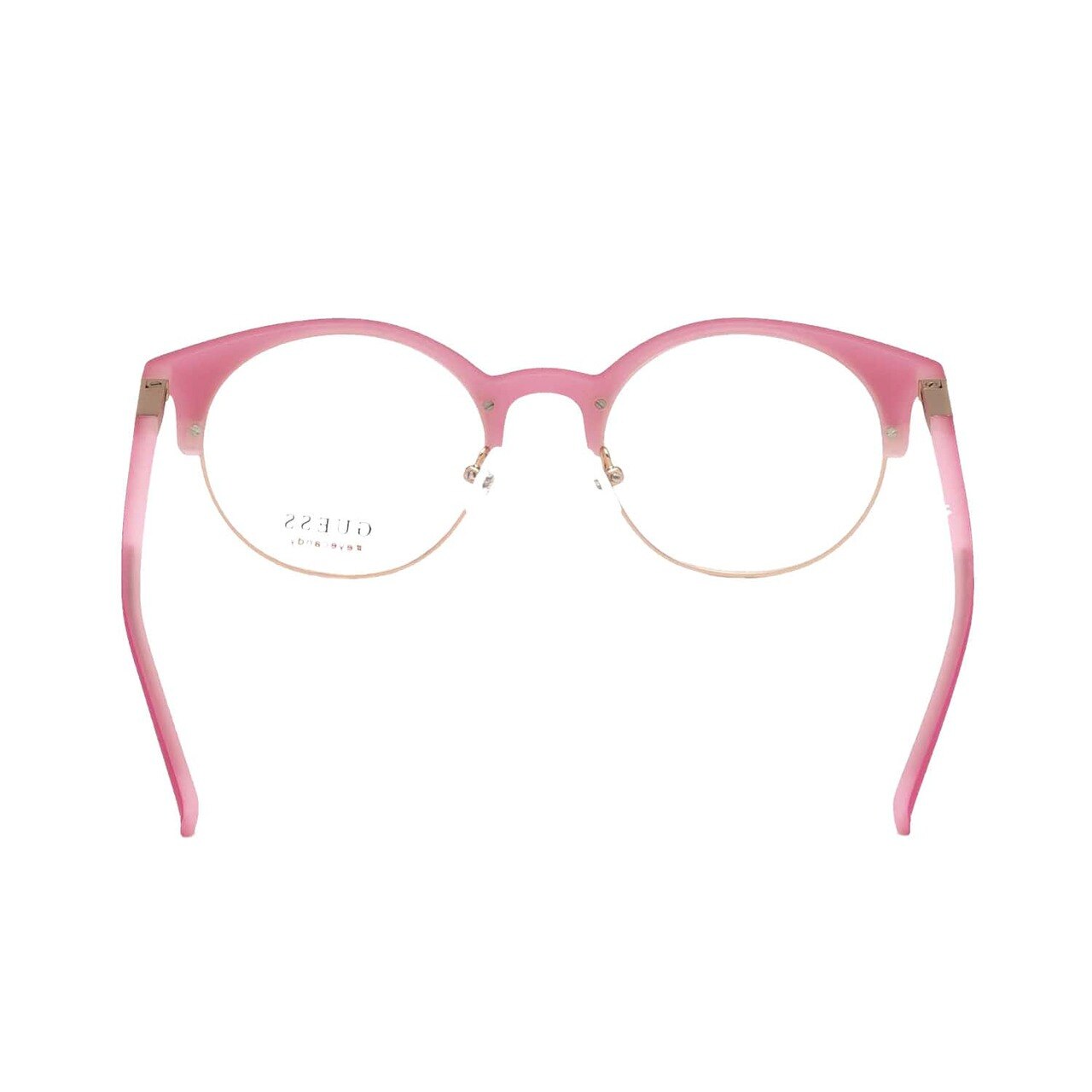 Guess GU-3025-073 Matte Pink Round Unisex Acetate Eyeglasses displayed elegantly, showcasing their stylish design and color.