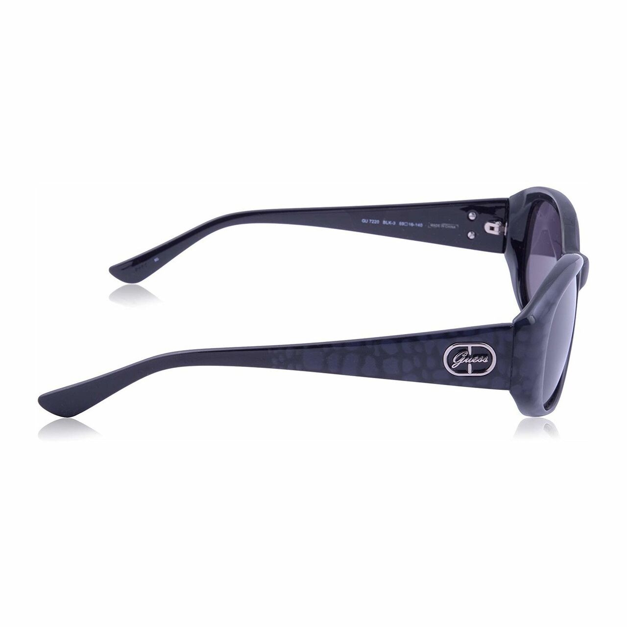 Guess GU7220-BLK-3 Black Oval Grey Lens Women's Plastic Sunglasses with a sleek black frame and stylish grey lenses.