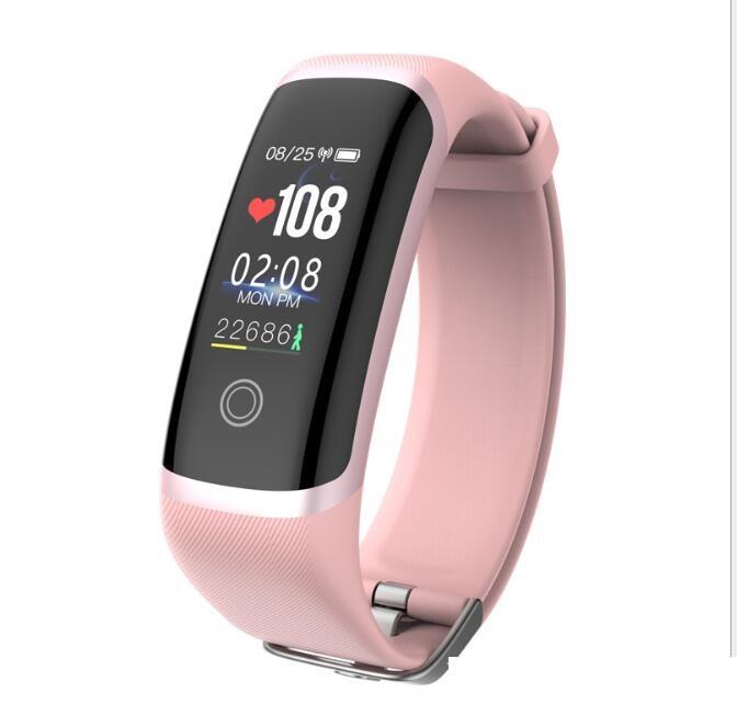 Heart Rate and Blood Pressure Monitoring Smart Watch with HD color screen and stainless steel strap, showcasing its sleek design and features.