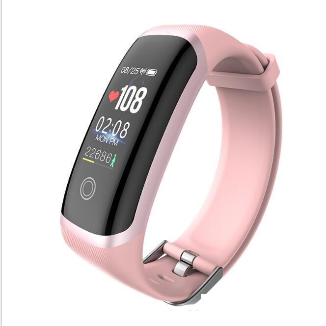 Heart Rate and Blood Pressure Monitoring Smart Watch with HD color screen and stainless steel strap, showcasing its sleek design and features.