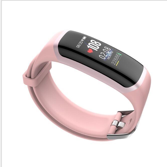 Heart Rate and Blood Pressure Monitoring Smart Watch with HD color screen and stainless steel strap, showcasing its sleek design and features.