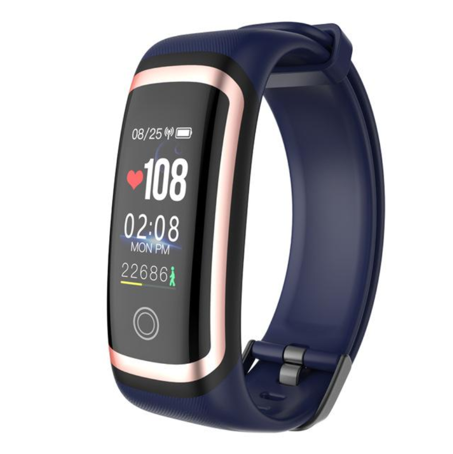 Heart Rate and Blood Pressure Monitoring Smart Watch with HD color screen and stainless steel strap, showcasing its sleek design and features.