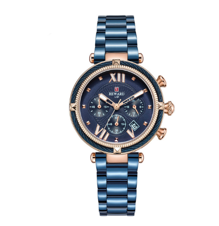 High Quality Quartz Watch for Fashion Ladies featuring a round dial, stainless steel strap, and elegant design.