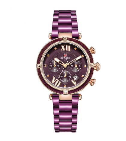 High Quality Quartz Watch for Fashion Ladies featuring a round dial, stainless steel strap, and elegant design.