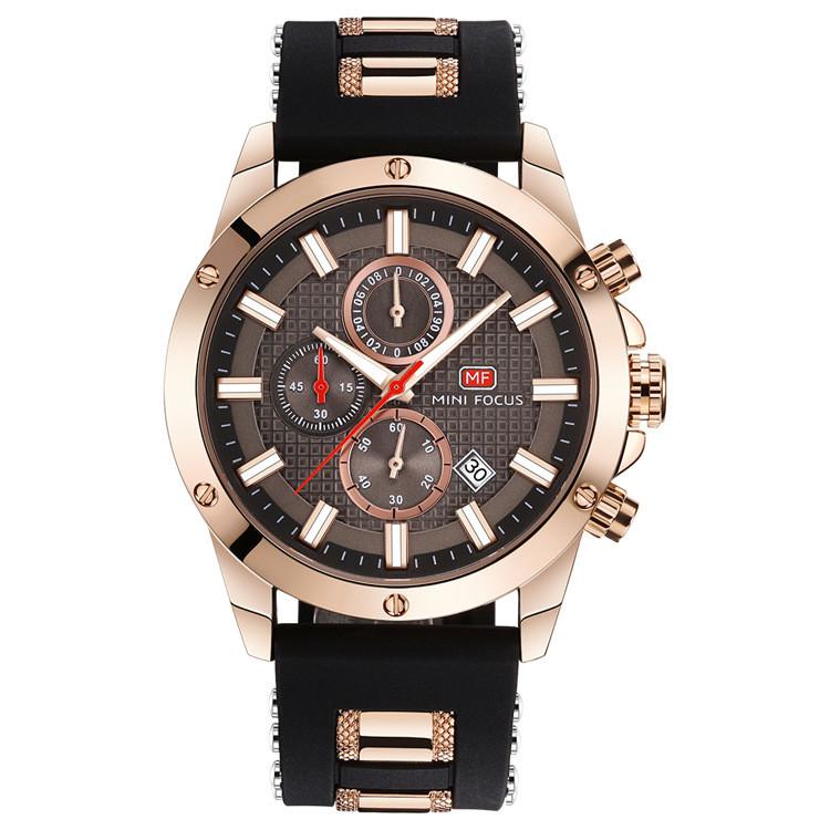 High Quality Quartz Watch for Men featuring a silicone band, luminous hands, and a mineral tempered glass mirror.