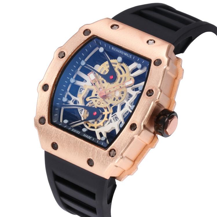 High Quality Silicone Band Quartz Watch for Men featuring a rectangular dial, silicone strap, and alloy case.