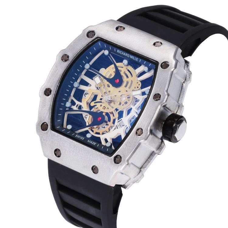 High Quality Silicone Band Quartz Watch for Men featuring a rectangular dial, silicone strap, and alloy case.