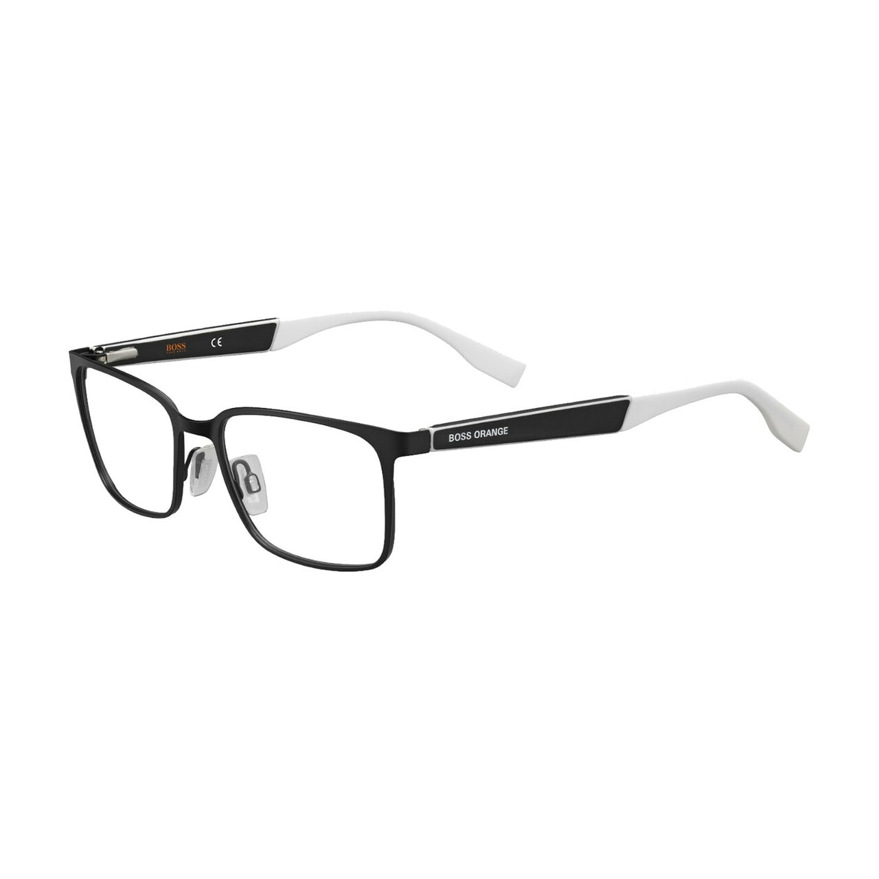 Hugo Boss Orange BO0265-GUF Black White Rectangular Men's Stainless Steel Eyeglasses displayed on a neutral background.