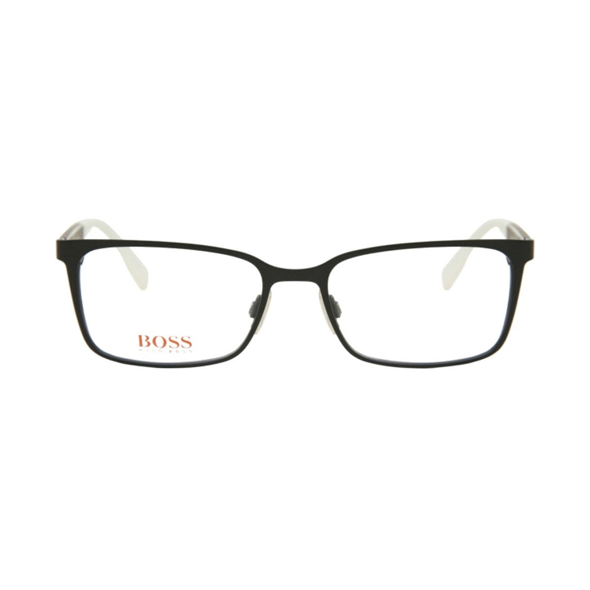 Hugo Boss Orange BO0265-GUF Black White Rectangular Men's Stainless Steel Eyeglasses displayed on a neutral background.