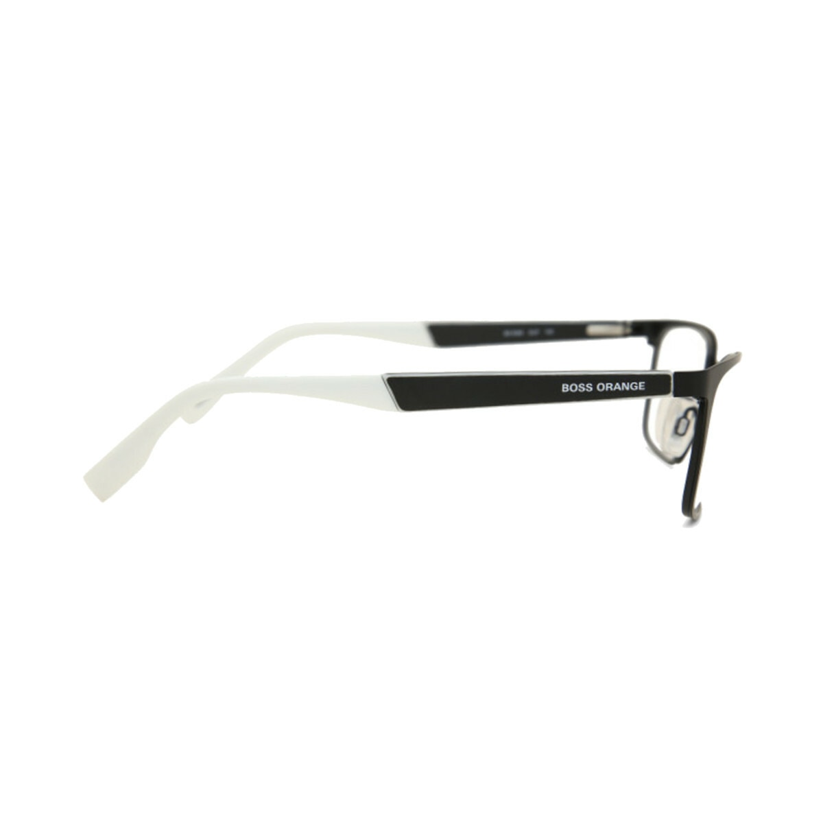 Hugo Boss Orange BO0265-GUF Black White Rectangular Men's Stainless Steel Eyeglasses displayed on a neutral background.