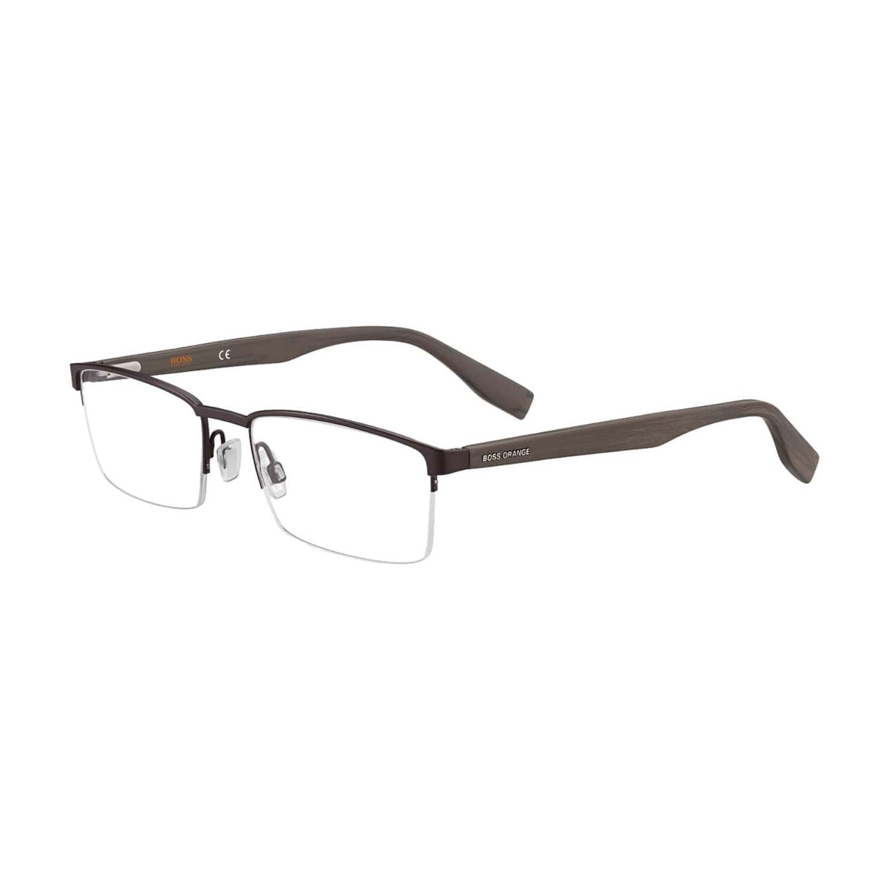 Hugo Boss Orange BO0324-2X0 Matte Brown Wood Rectangular Men's Stainless Steel Eyeglasses showcasing a stylish design and elegant finish.