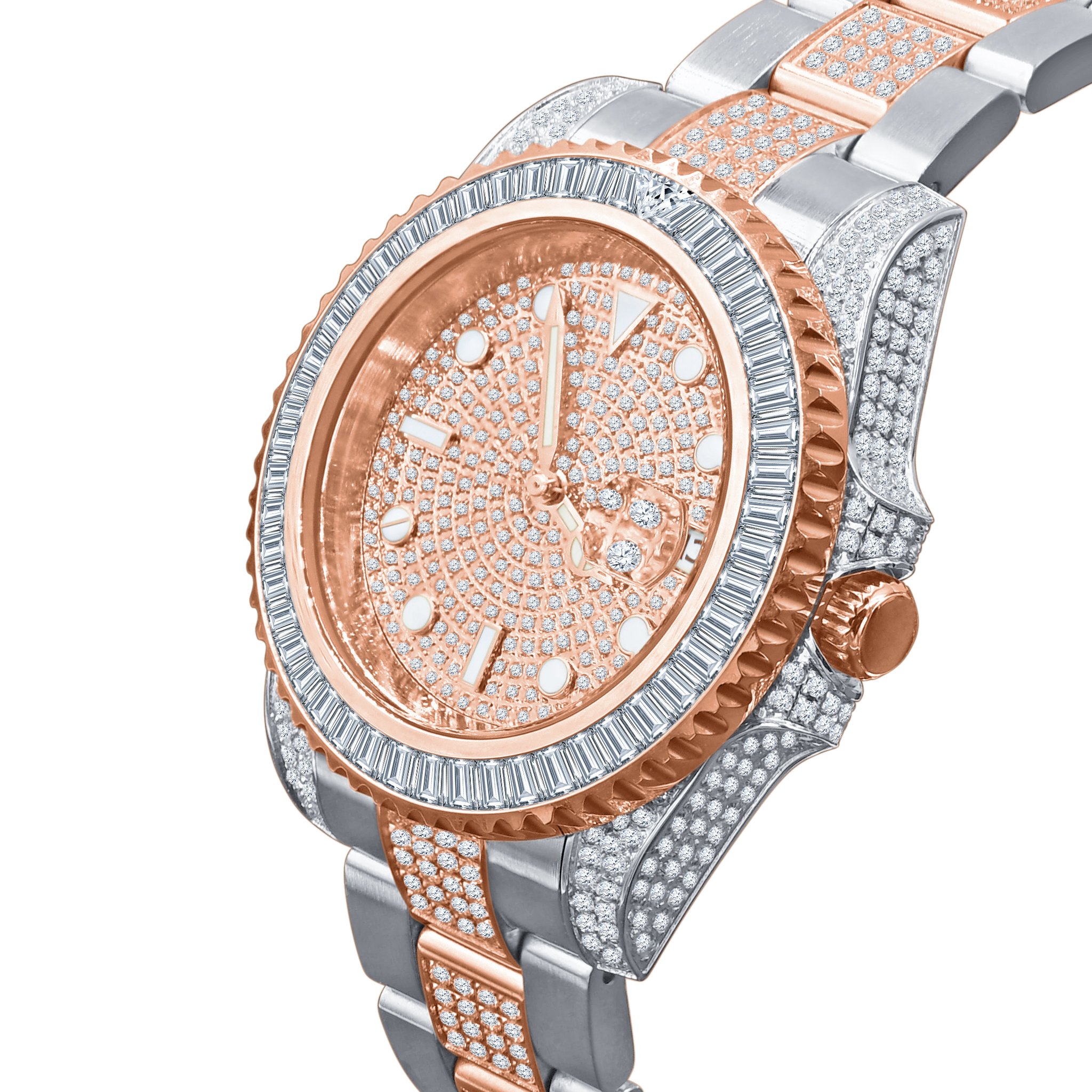 HURRICANE Stainless Steel Watch featuring a hazel zircon stoned dial, silver and rose gold strap, and luxurious cubic zirconia embellishments.