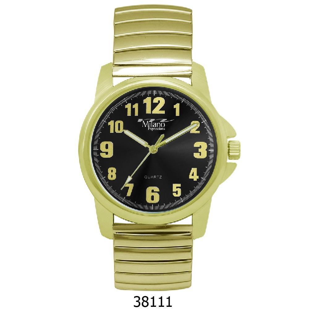 Hyattsville Gold Flex Band Watch featuring a sleek black dial and stainless steel band, showcasing elegance and style.