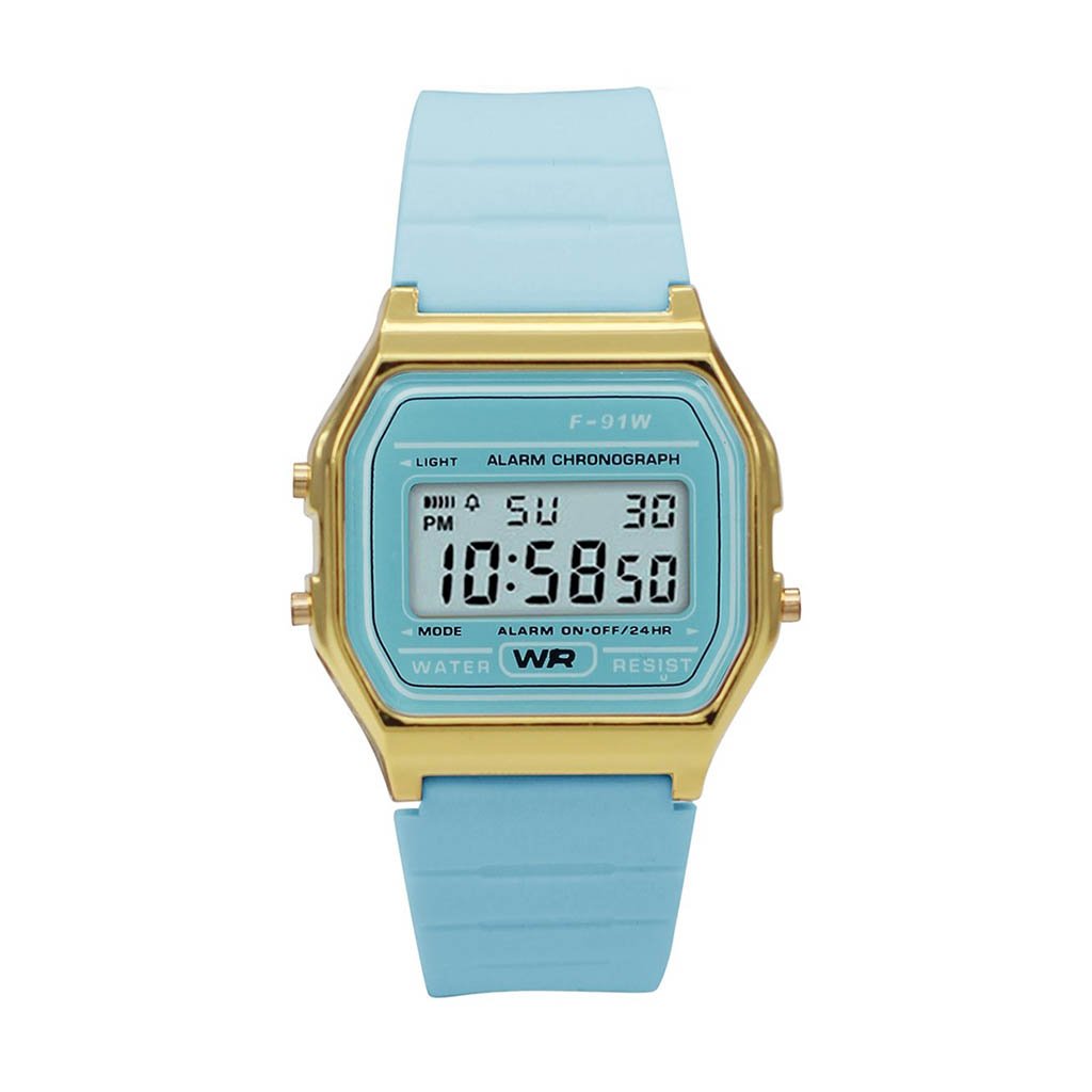 Irvine Light Blue Silicon Digital Watch with LCD display and plastic case, featuring a comfortable silicon band.