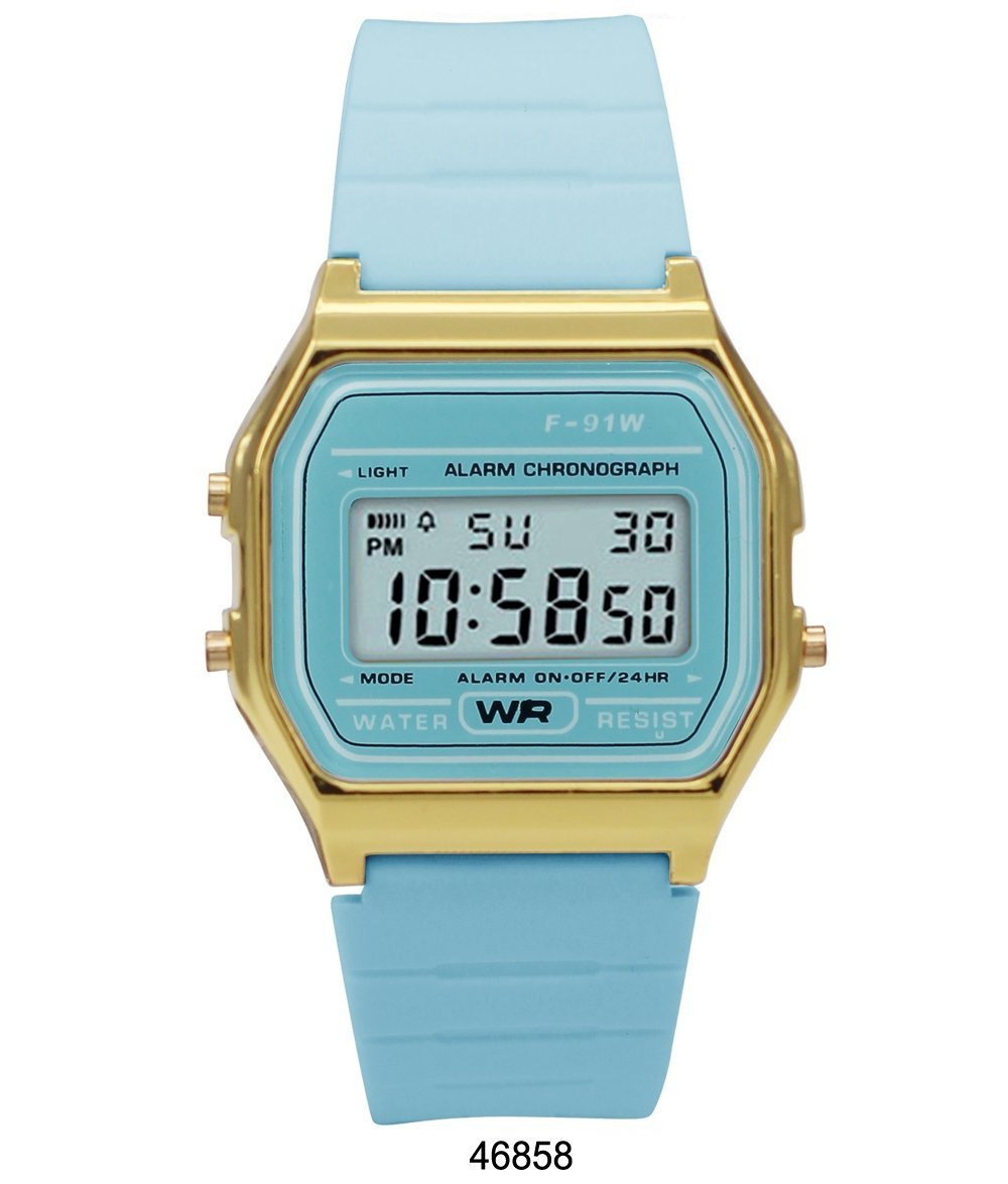 Irvine Light Blue Silicon Digital Watch with LCD display and plastic case, featuring a comfortable silicon band.