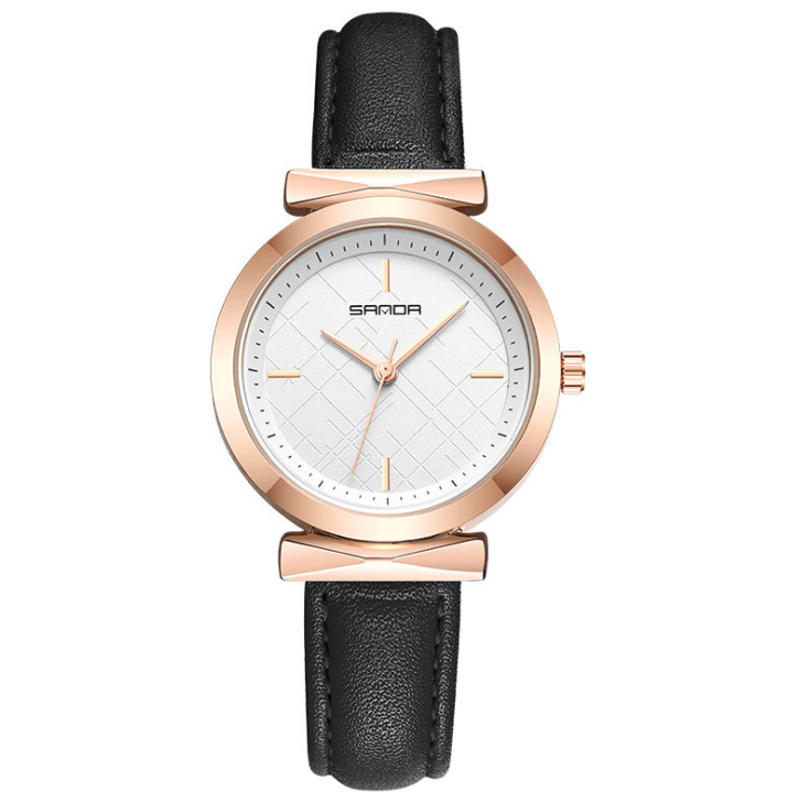 Korean Style Retro Waterproof Quartz Watch for Women featuring a round dial, leather strap, and stylish design.