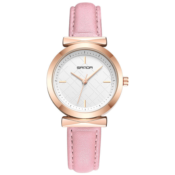 Korean Style Retro Waterproof Quartz Watch for Women featuring a round dial, leather strap, and stylish design.