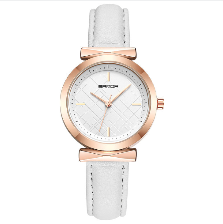 Korean Style Retro Waterproof Quartz Watch for Women featuring a round dial, leather strap, and stylish design.