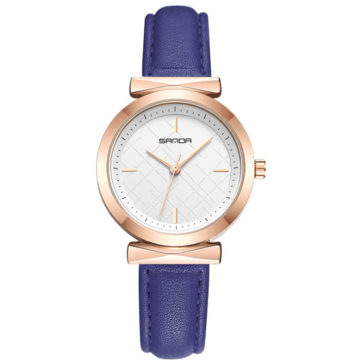 Korean Style Retro Waterproof Quartz Watch for Women featuring a round dial, leather strap, and stylish design.