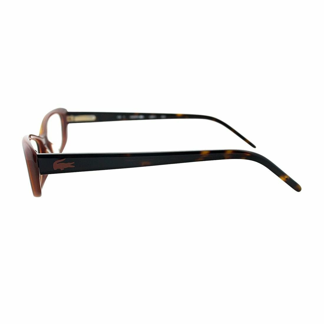 Lacoste L2612-214 Dark Havana Rectangular Women's Plastic Eyeglasses with full-rim design and demo lenses.