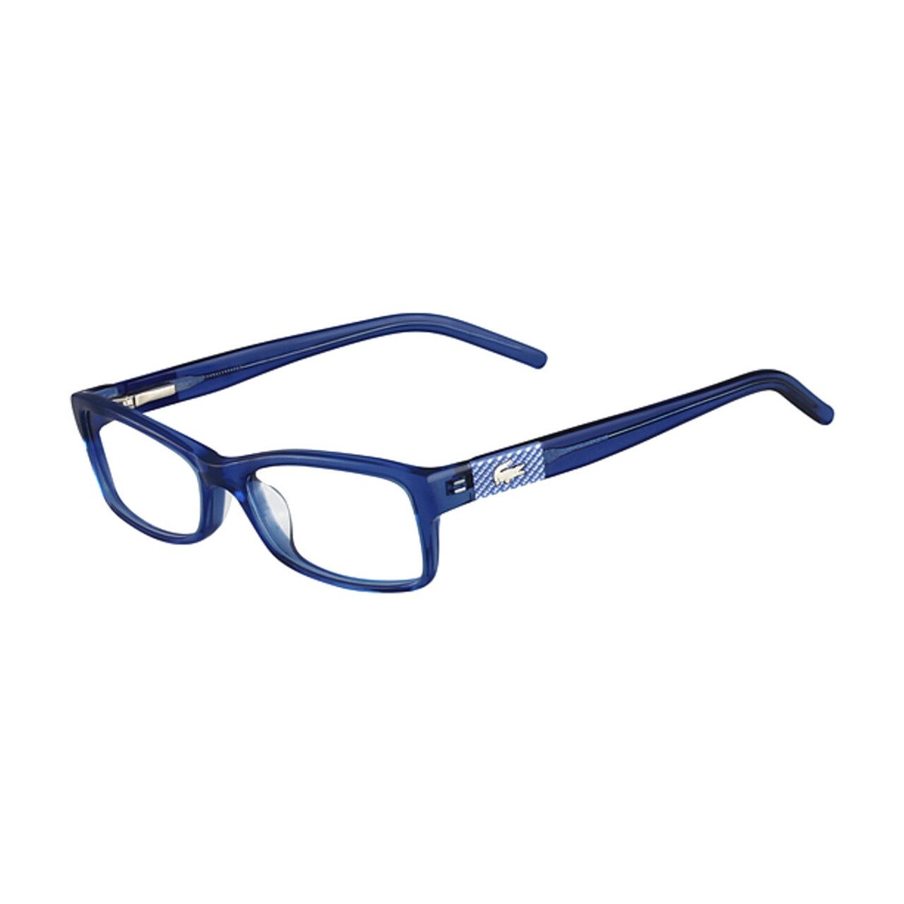 Lacoste L2657-424 Blue Rectangular Women's Plastic Eyeglasses with full-rim design, showcasing stylish blue color and rectangular lens shape.