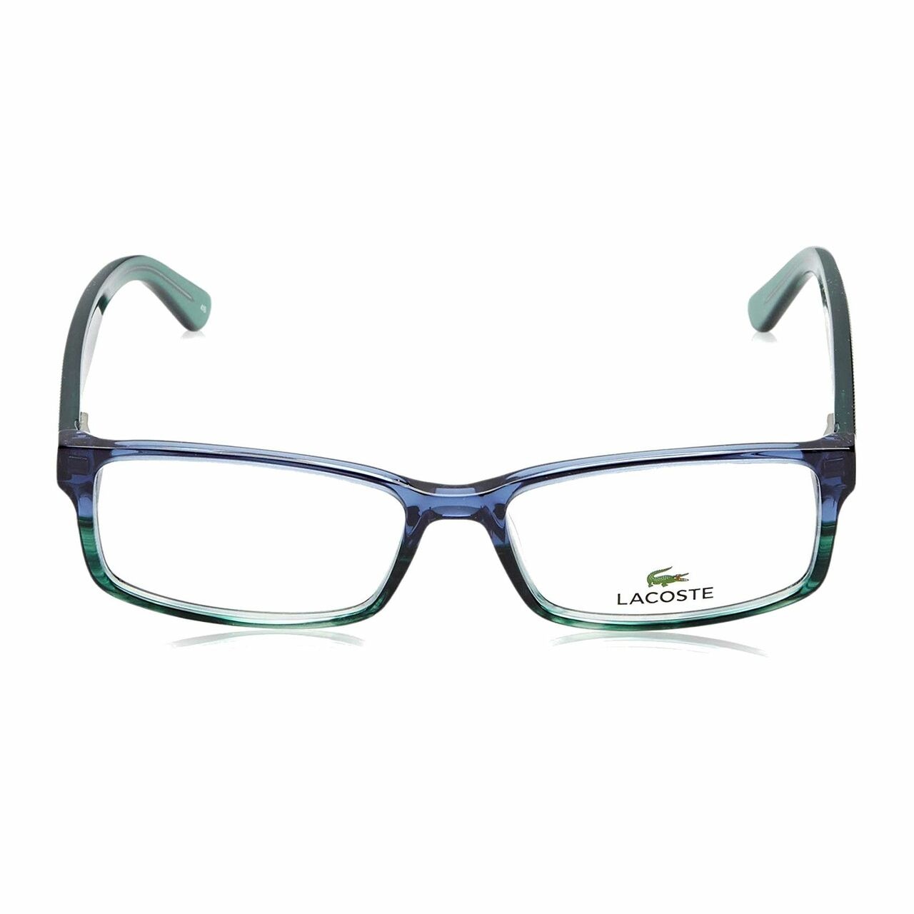 Lacoste L2685-421 Blue Green Rectangular Unisex Plastic Eyeglasses with iconic crocodile logo and full rim design.