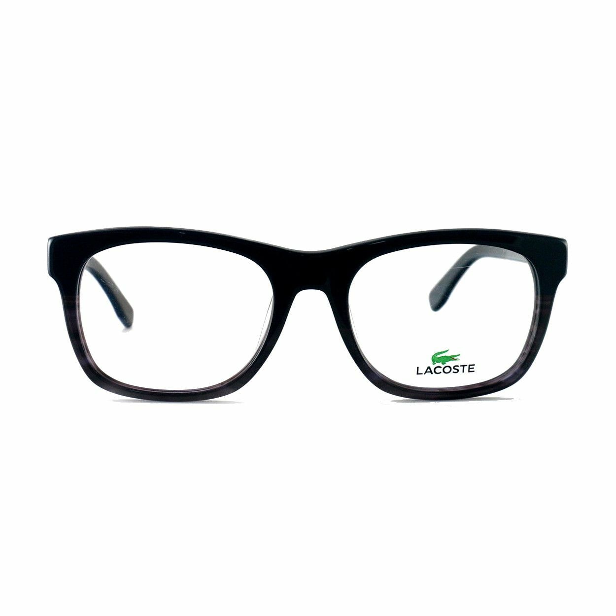 Lacoste L2739-424 Striped Blue Square Unisex Plastic Eyeglasses featuring a full rim design and iconic crocodile logo.