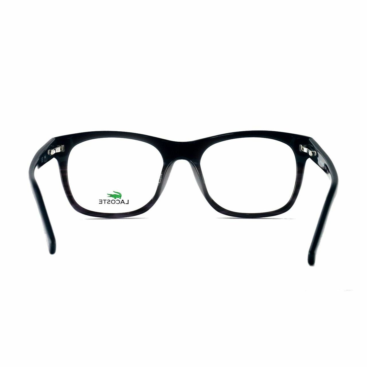 Lacoste L2739-424 Striped Blue Square Unisex Plastic Eyeglasses featuring a full rim design and iconic crocodile logo.