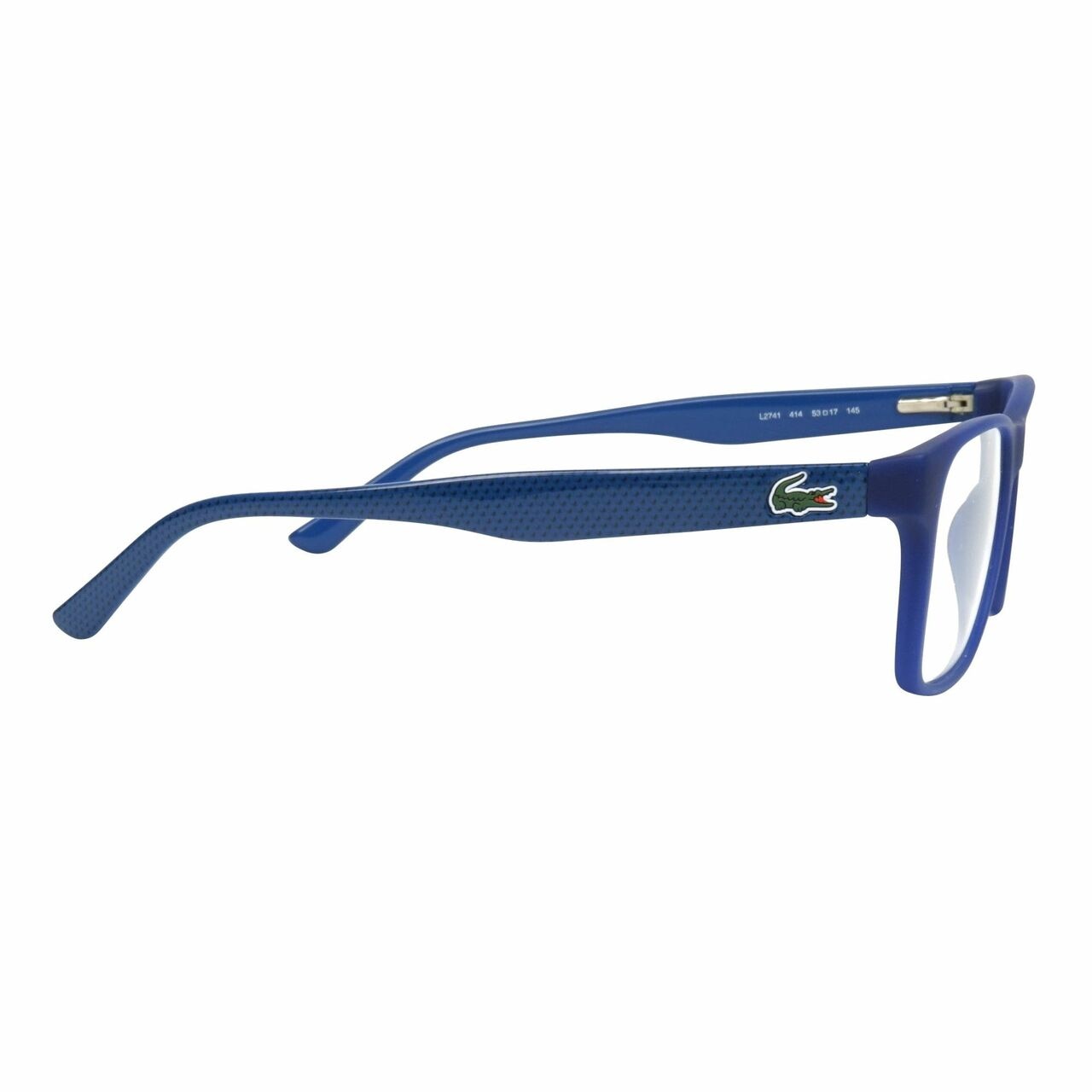 Lacoste L2741-414 Matte Blue Square Men's Plastic Eyeglasses with crocodile logo and comfortable fit.