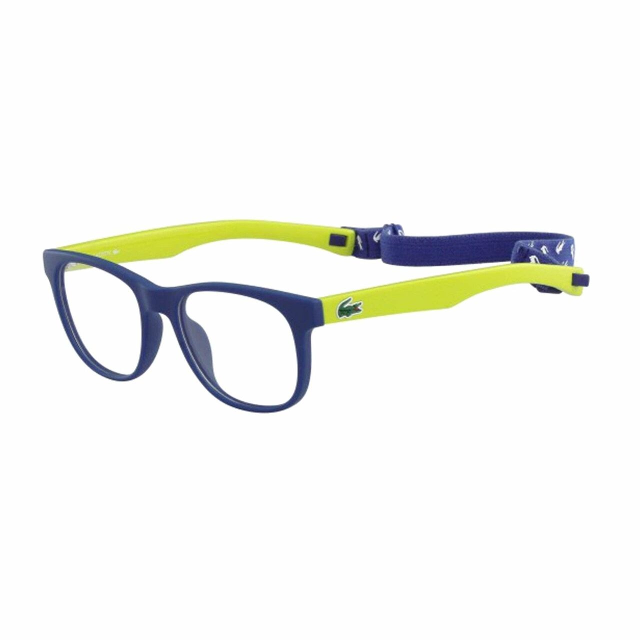 Lacoste L3621-414 Matte Navy Square Kids Plastic Eyeglasses displayed in a stylish case, showcasing their modern design and color.