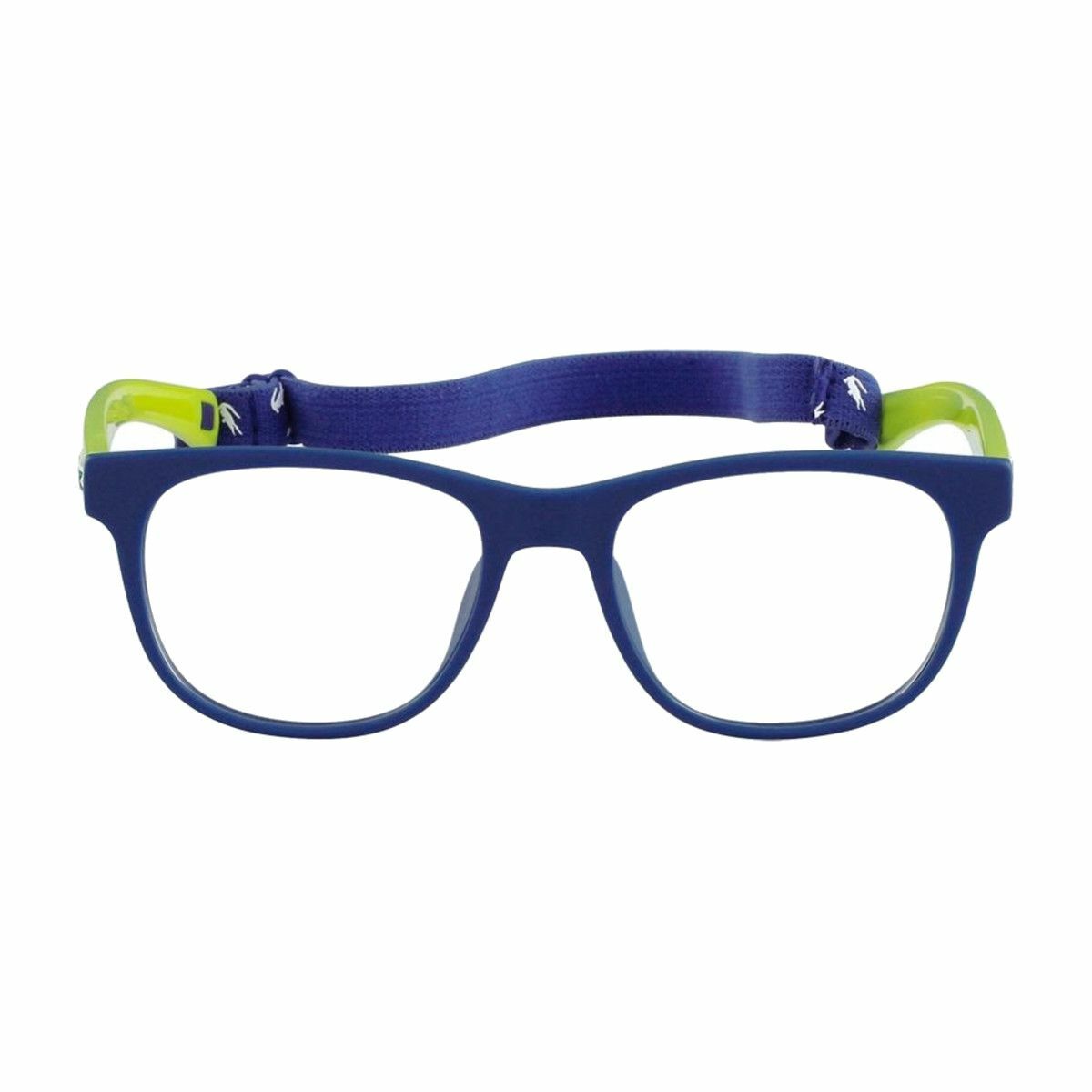 Lacoste L3621-414 Matte Navy Square Kids Plastic Eyeglasses displayed in a stylish case, showcasing their modern design and color.