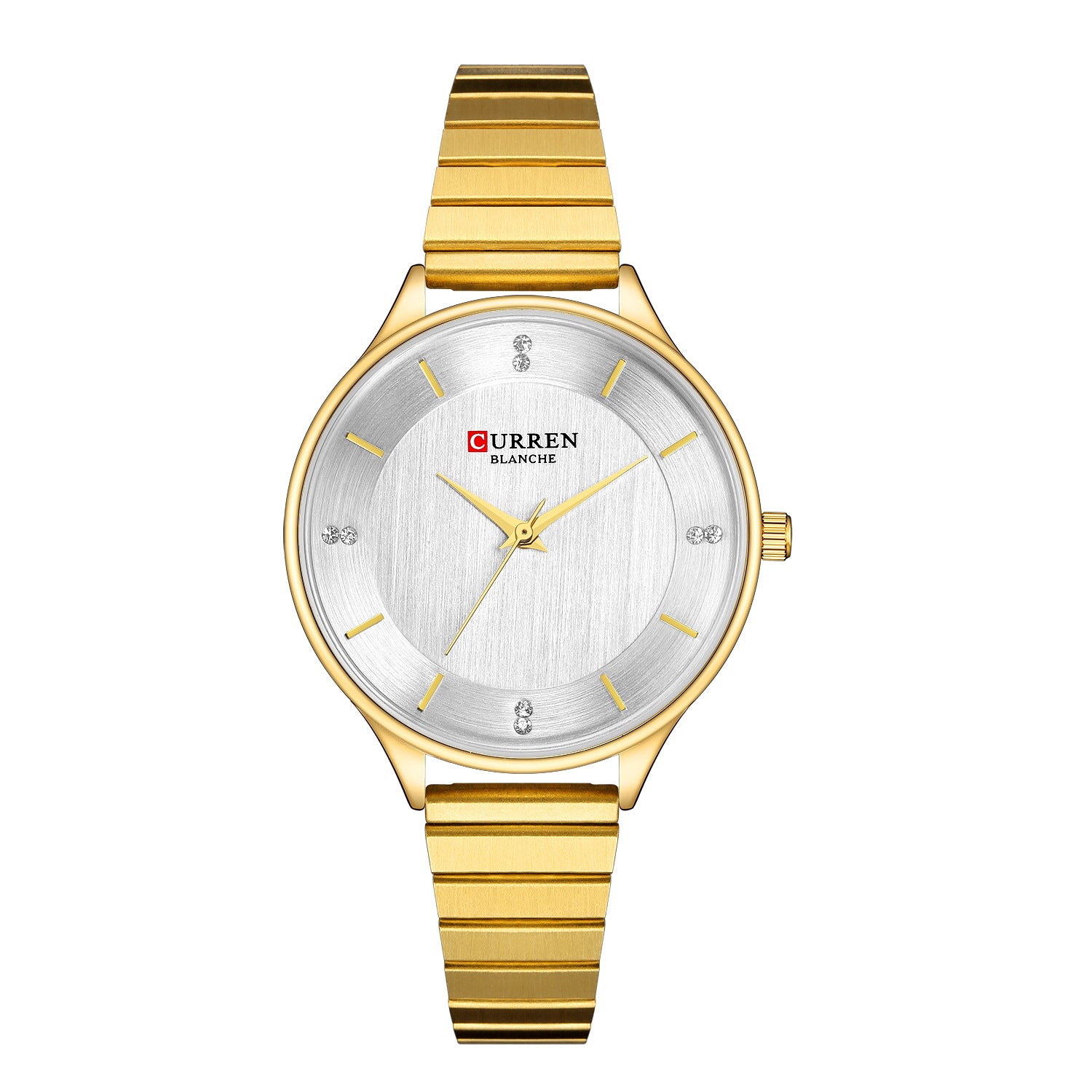 Ladies Steel Band Quartz Pointer Casual Watch with a round dial and stainless steel band, showcasing elegance and style.