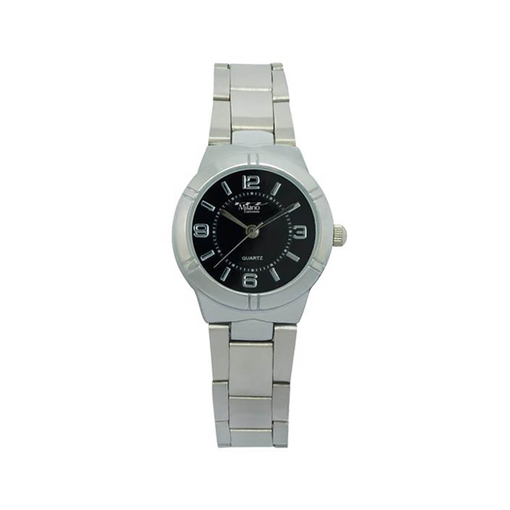 Lahaina Silver Metal Band Watch featuring a sleek black dial and silver alloy case, perfect for stylish timekeeping.