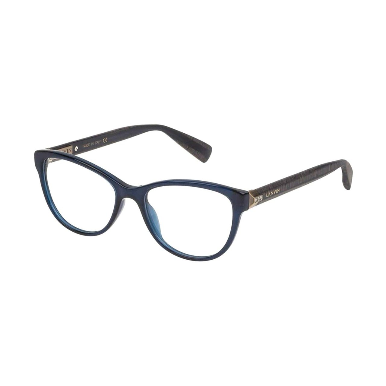 Lanvin VLN 707S-0955 Blue Cat-Eye Women's Acetate Eyeglasses showcasing a stylish blue frame and elegant cat-eye design.