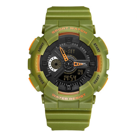 Large Sports Waterproof Electronic Watch with a round dial, rubber case, and tape strap, designed for active lifestyles.