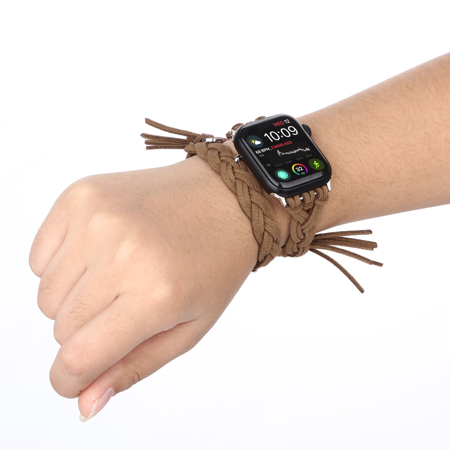 Leather Cord Braided Smart Watch Strap designed for iWatch models, showcasing its stylish braided design and high-quality leather material.