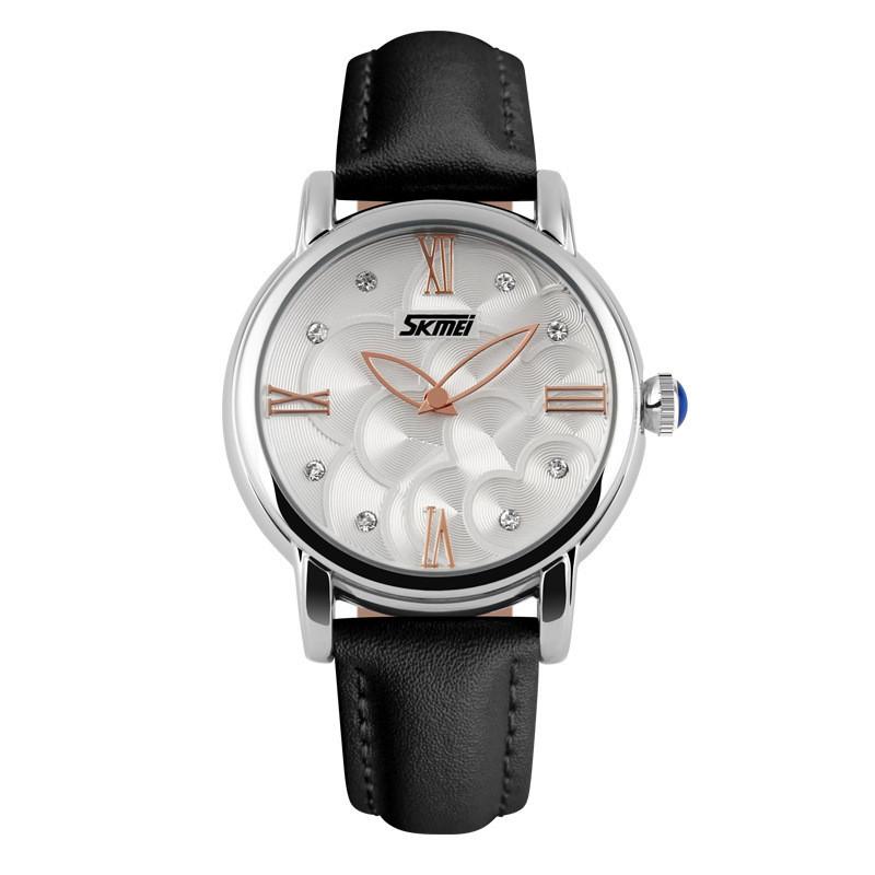 Elegant leather waterproof quartz watch for ladies with a stylish design and durable materials.