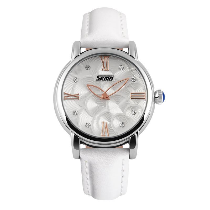 Elegant leather waterproof quartz watch for ladies with a stylish design and durable materials.