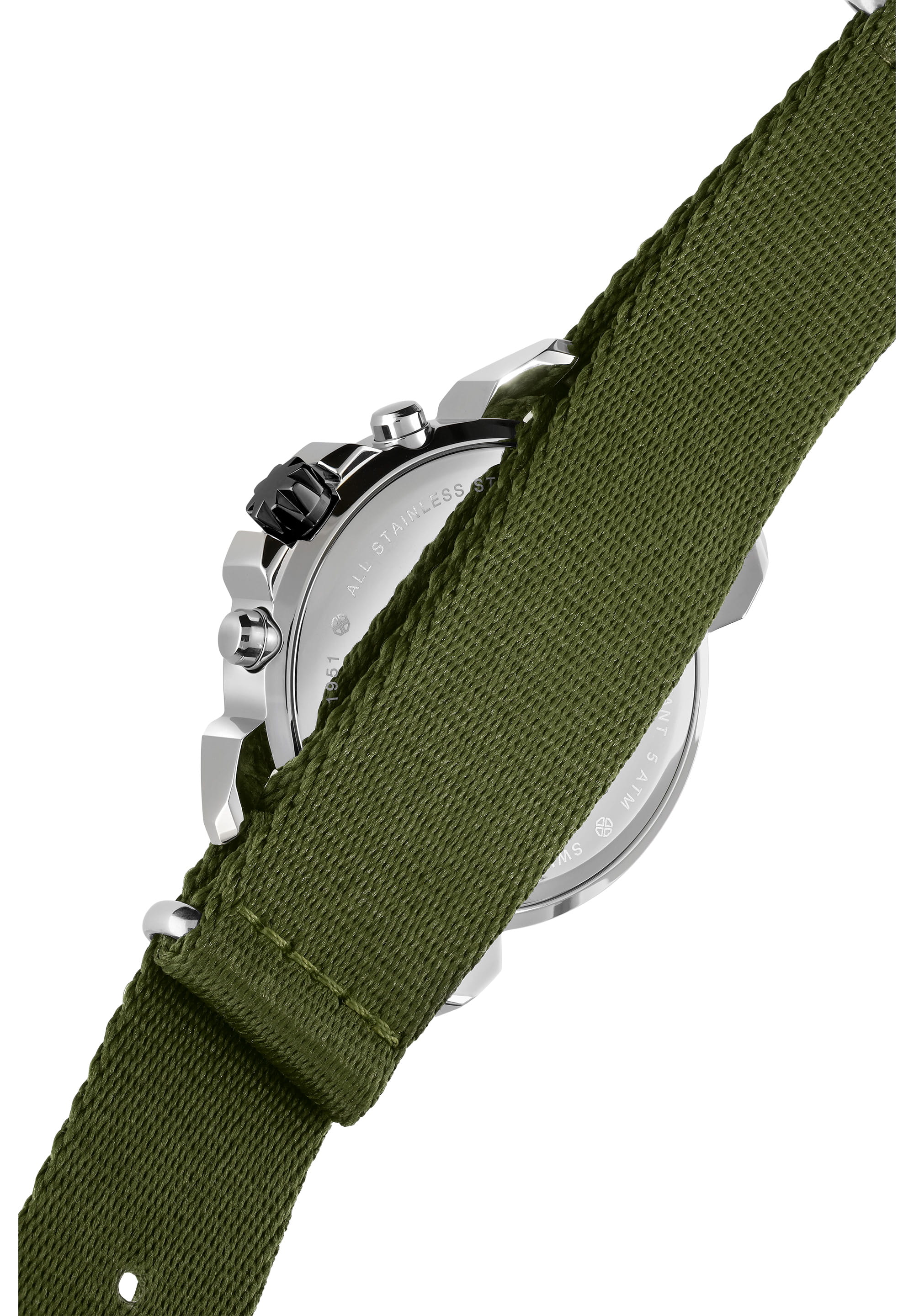 LeWy 9 Swiss Men's Watch J7.134.L featuring olive green NATO strap and sand-color dial with luminescent hands.