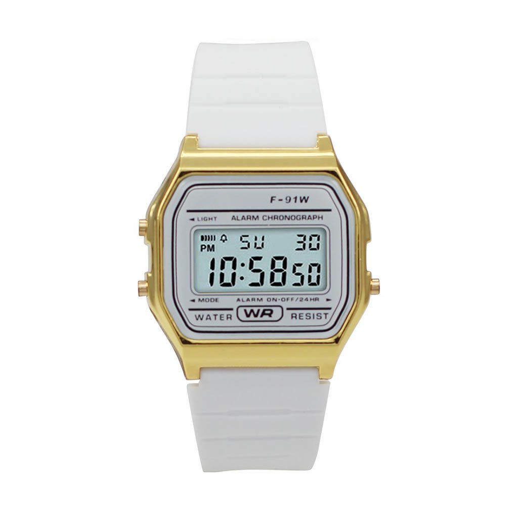 Livermore sporty white silicon digital watch with LCD display and plastic case.