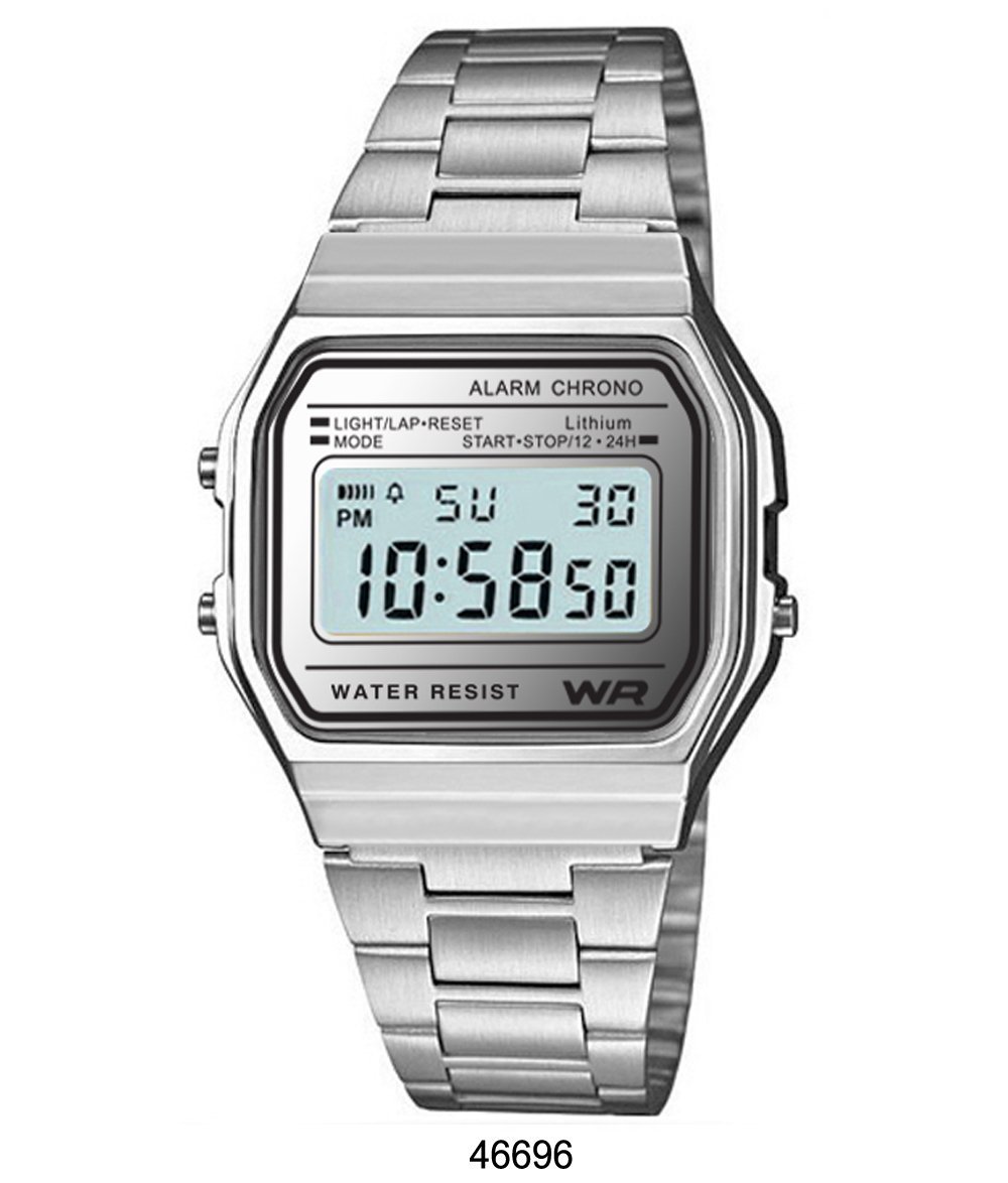 Ludington Silver Sports Metal Band Watch with LCD display and stainless steel band.