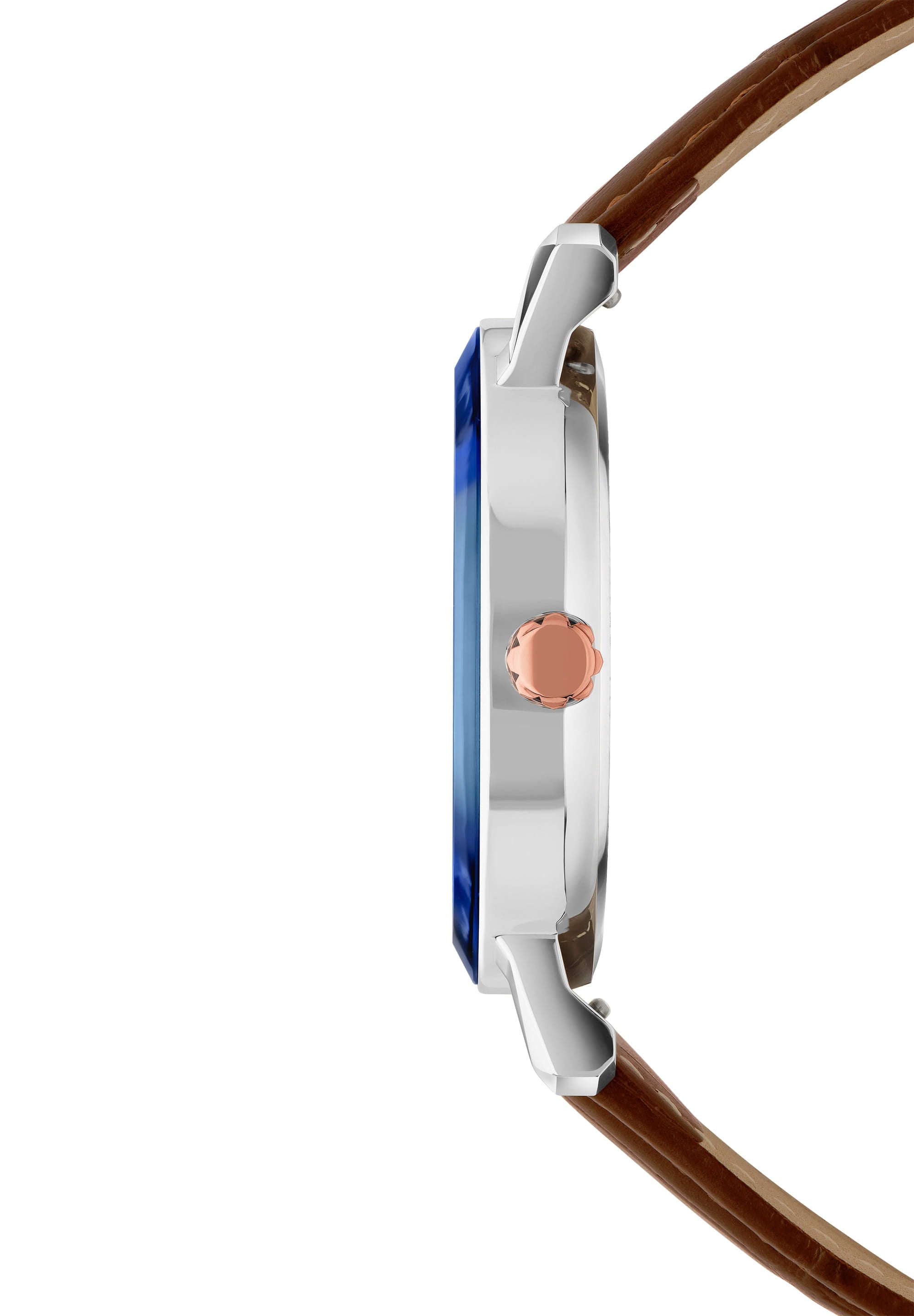 Magno Swiss Men's Watch J4.538.L featuring a blue sunray dial, rose gold indexes, and a brown leather alligator strap.