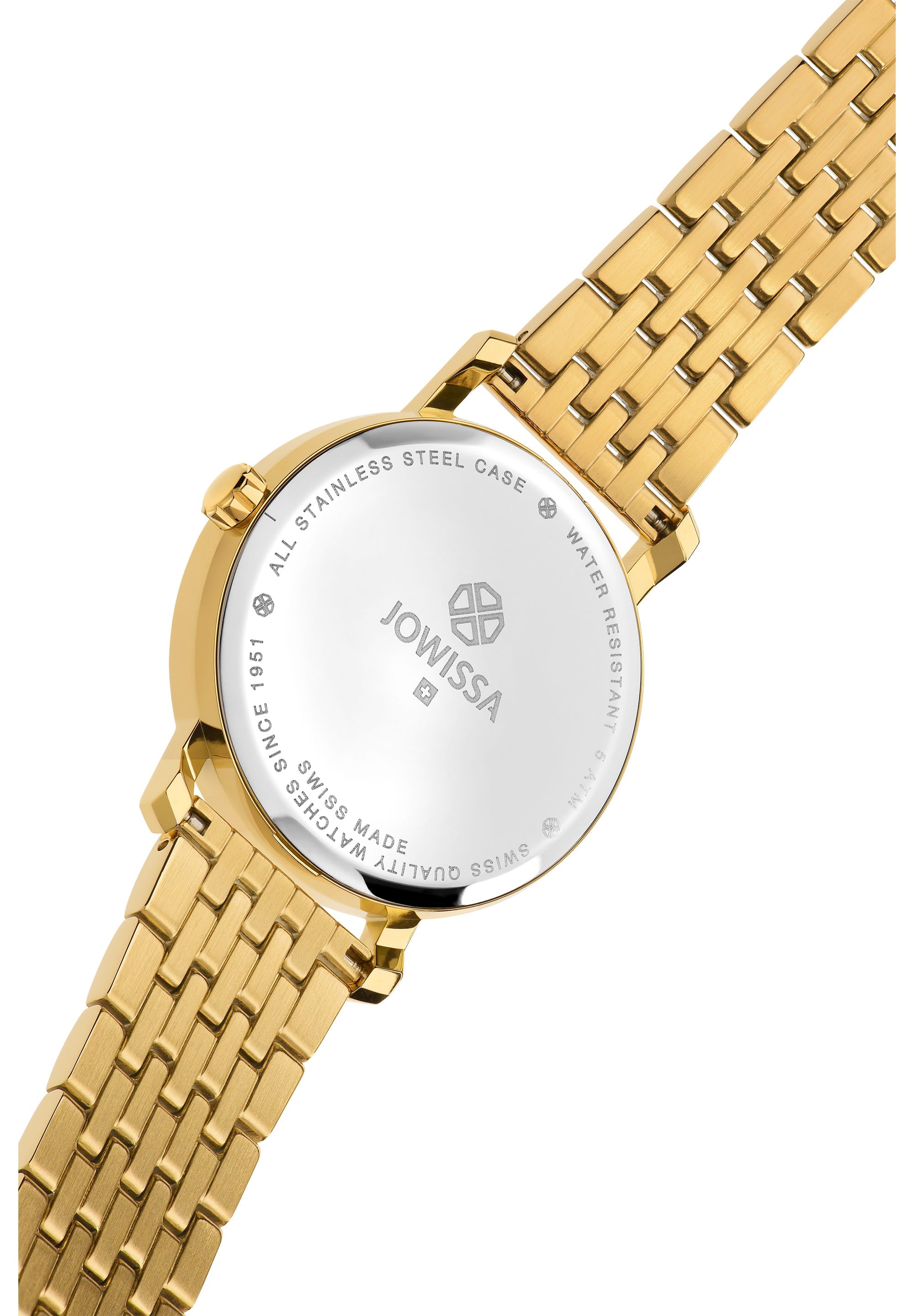 Magno Swiss Men's Watch J4.546.L featuring a gold bracelet and white dial with gold hands and indexes.