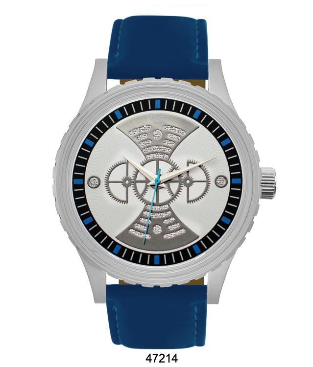 M Milano Expressions Blue Vegan Leather Band Watch featuring a silver case and silver dial with blue accents, showcasing its elegant design.