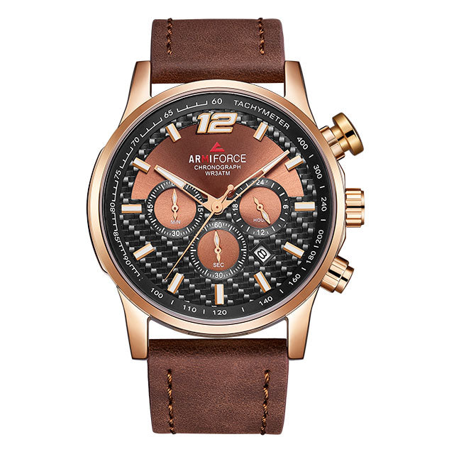 Men's Casual Luminous Quartz Leather Watch featuring a stainless steel case, leather strap, and luminous dial for easy reading.